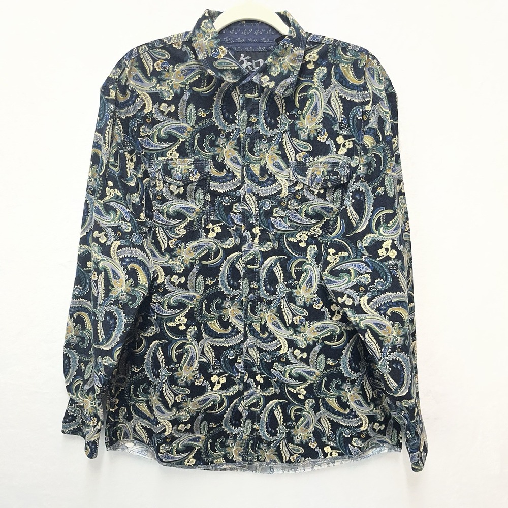 Age of Wisdom Corduroy Shirt Mens XL Paisley Floral Pearl Snap Cozy Fall